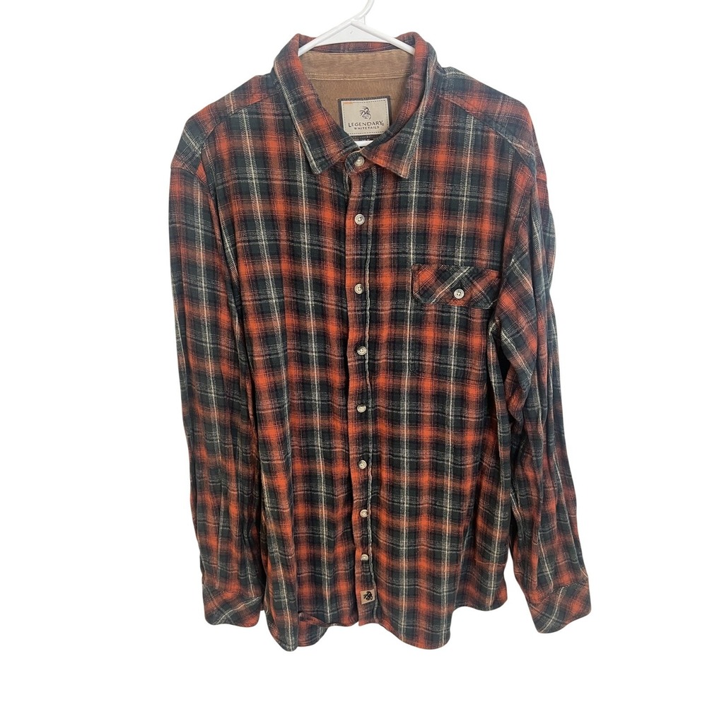Legendary Whitetails Shirt Mens XLT Orange Plaid Flannel‎ Button Up Long Sleeve